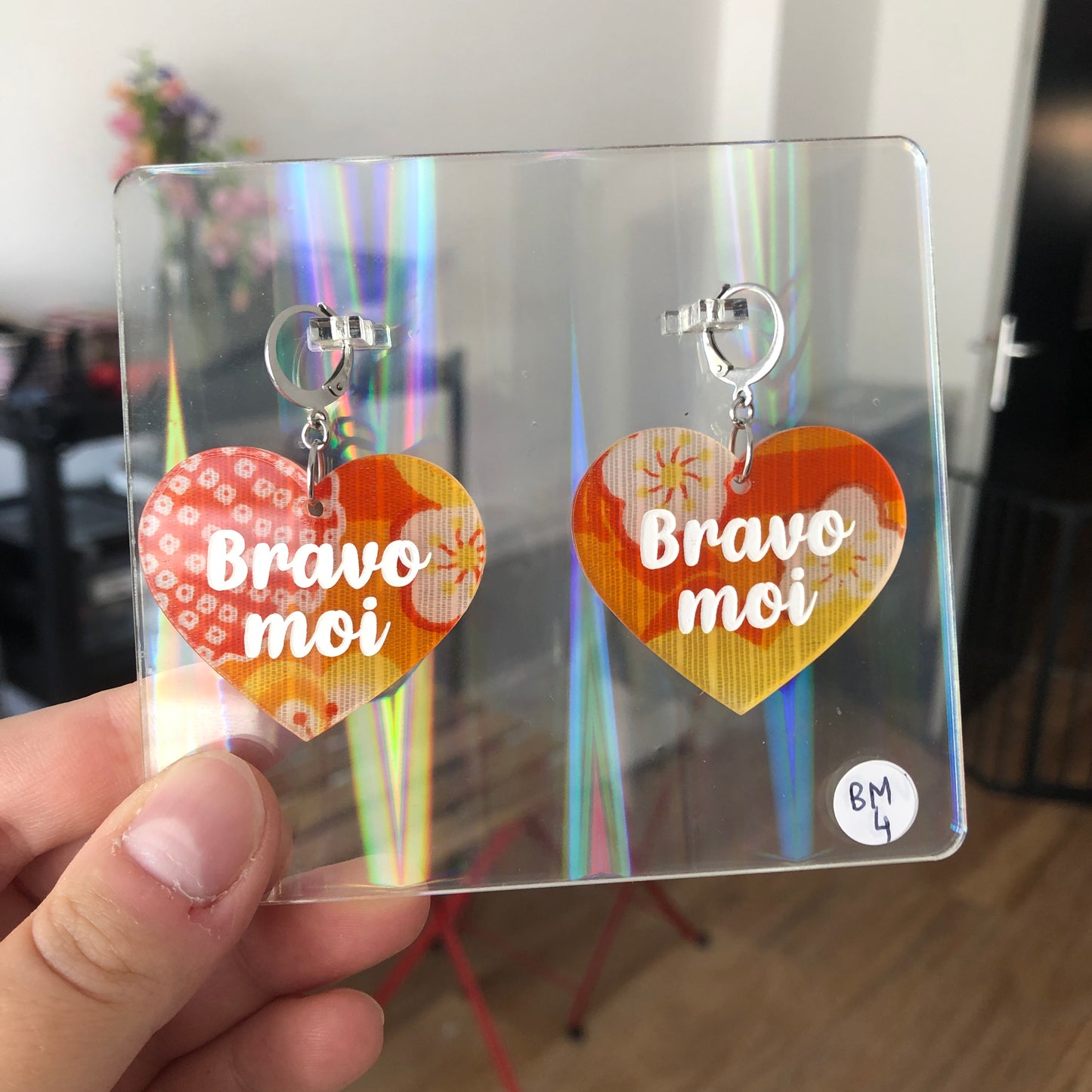 Boucles d'oreilles "Bravo moi" en acrylique japonaise orange