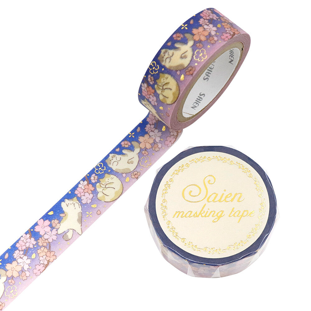 🌸 Rouleau de washi tape "Chats et fleurs de cerisier" 🌸