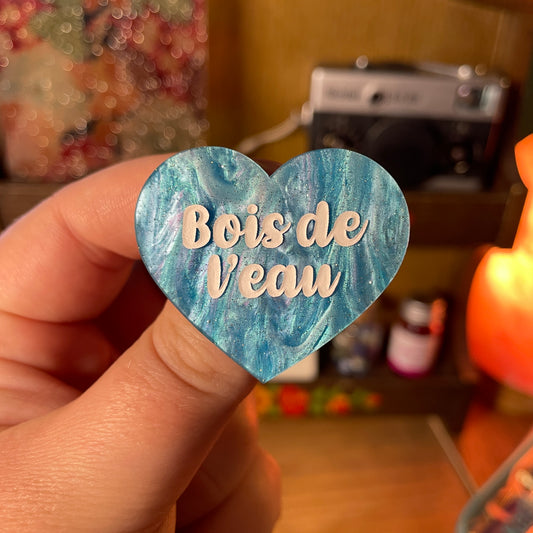 Broche "Bois de l'eau" en acrylique marbrée bleue à paillettes