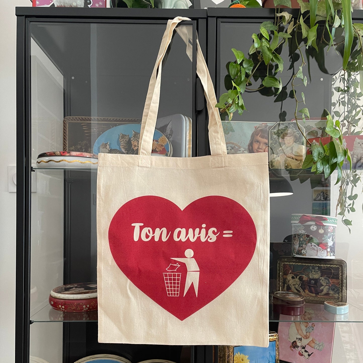Tote bag en coton "Ton avis = poubelle"