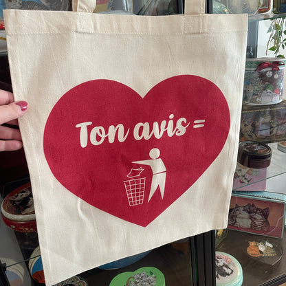 Tote bag en coton "Ton avis = poubelle"