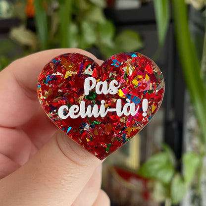 Duo de broches "Abaisse le levier, Kronk" + "Pas celui-là !" en acryliques verte/multicolore et rouge/multicolore