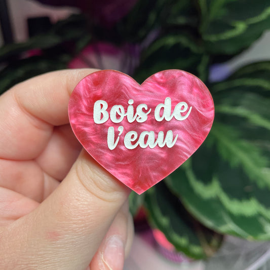 Broche "Bois de l'eau" en acrylique marbrée rose