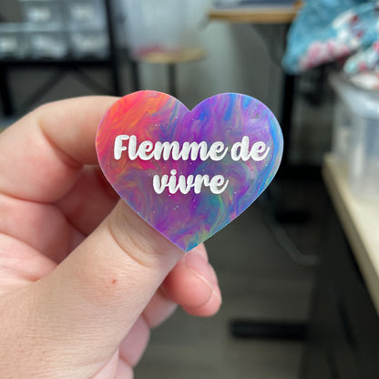Broche "Flemme de vivre" en acrylique semi-transparente marbrée multicolore
