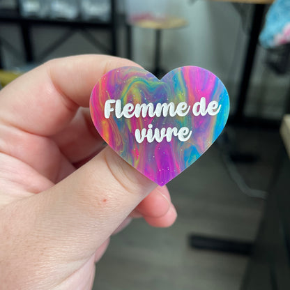 Broche "Flemme de vivre" en acrylique semi-transparente marbrée multicolore