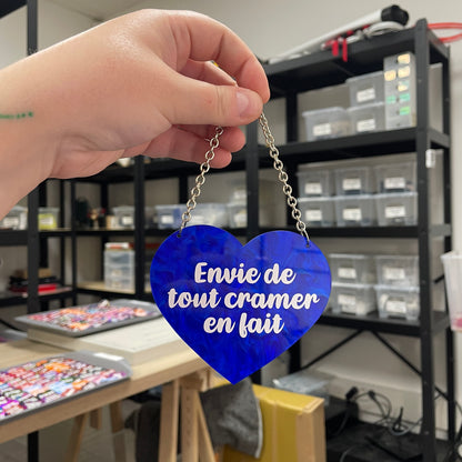 Mini murale "Envie de tout cramer en fait" en acrylique marbrée bleue