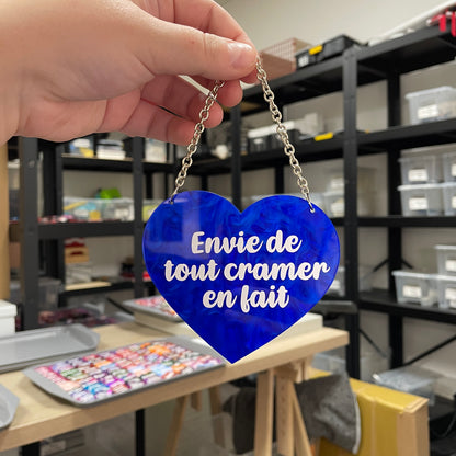 Mini murale "Envie de tout cramer en fait" en acrylique marbrée bleue