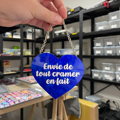 Mini murale "Envie de tout cramer en fait" en acrylique marbrée bleue