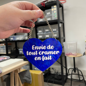 Mini murale "Envie de tout cramer en fait" en acrylique marbrée bleue