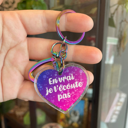 Porté clé "En vrai je t'écoute pas" / "J'aime bien quand tu parles pas"