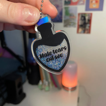 Porte-clés shaker bleu "Male tears cul sec"