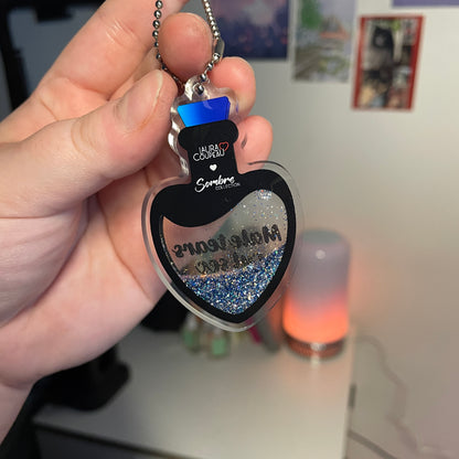 Porte-clés shaker bleu "Male tears cul sec"