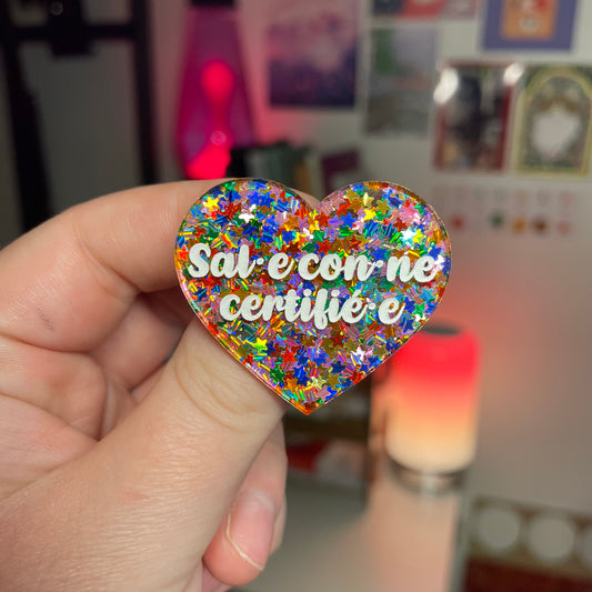 [Contrôle technique] [Inclusif] Broche "Sal.e con.ne certifié.e" en acrylique semi transparente avec des étoiles multicolores