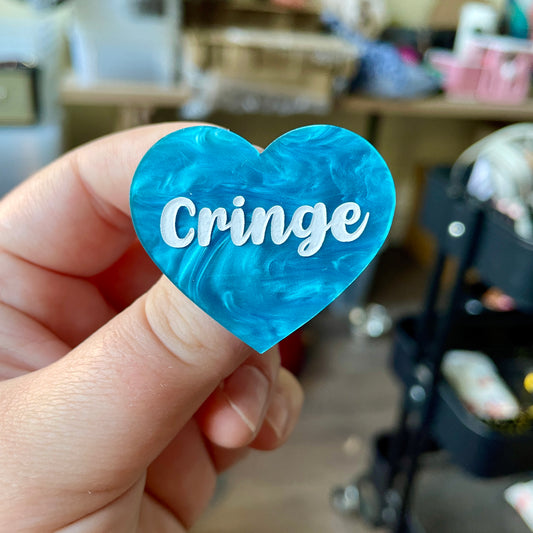 Broche "Cringe" en acrylique marbrée bleue