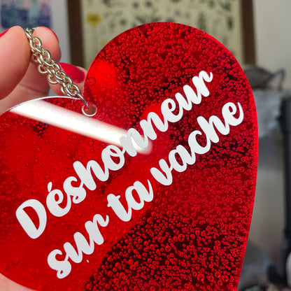 Mini murale "Déshonneur sur ta vache" en acrylique japonaise transparente rouge avec des bulles 🫧