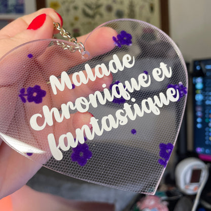 Mini murale "Malade chronique et fantastique" en acrylique japonaise transparente avec du tissu violet à fleurs