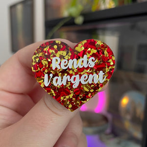 [CONTRÔLE TECHNIQUE] Broche "Rends l'argent" en acrylique à grosses paillettes jaunes et rouges