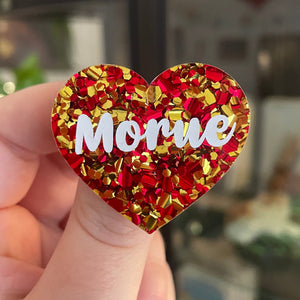 [CONTRÔLE TECHNIQUE] Broche "Morue" en acrylique à gros confettis rouges et dorés