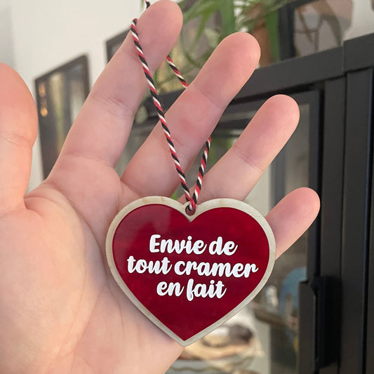 [CONTRÔLE TECHNIQUE] Mini décoration murale "Envie de tout cramer en fait" en acrylique marbrée rouge et bois