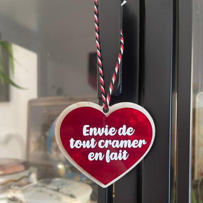 [CONTRÔLE TECHNIQUE] Mini décoration murale "Envie de tout cramer en fait" en acrylique marbrée rouge et bois