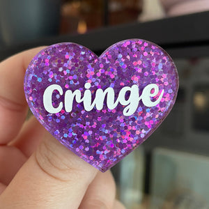 Broche "Cringe" en acrylique à paillettes violettes