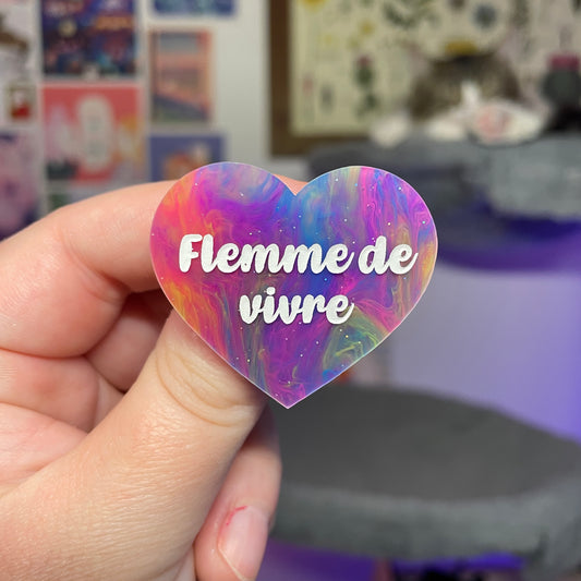 [Contrôle technique] Broche "Flemme de vivre" en acrylique marbrée multicolore
