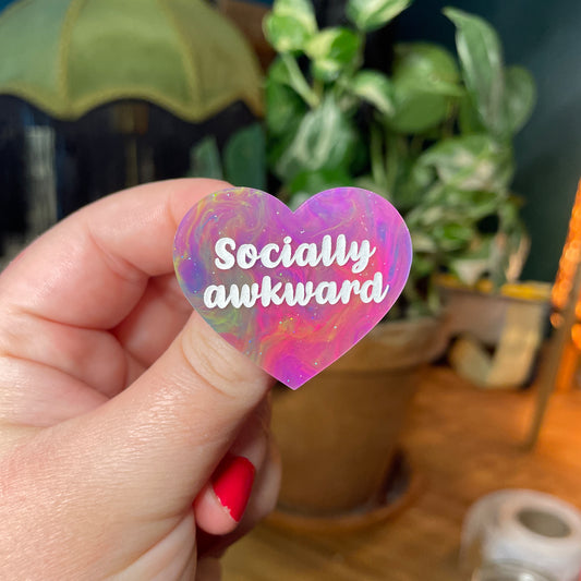 Broche "Socially awkward" en acrylique semi transparente marbrée multicolore