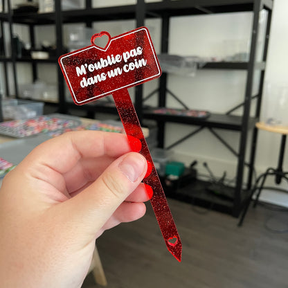 [CONTRÔLE TECHNIQUE] Pic à plante "M'oublie pas dans un coin" en acrylique transparente rouge