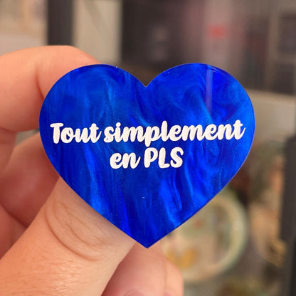 Broche "Tout simplement en PLS" en marbrée bleue foncée