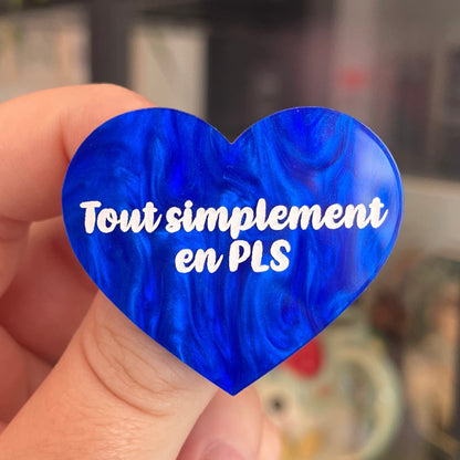 Broche "Tout simplement en PLS" en marbrée bleue foncée