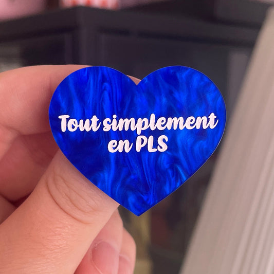 [CONTRÔLE TECHNIQUE] Broche "Tout simplement en PLS" en acrylique marbrée bleue