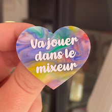 Charger l&#39;image dans la galerie, [CONTRÔLE TECHNIQUE] Broche &quot;Va jouer dans le mixeur&quot; en acrylique marbrée multicolore