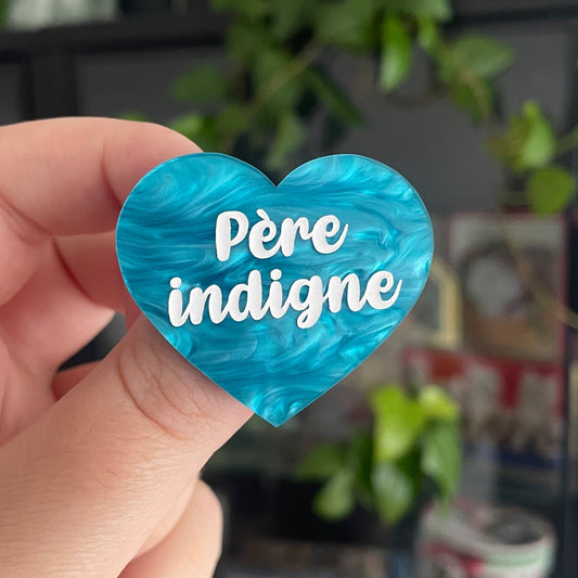 Broche "Père indigne" en acrylique marbrée bleue