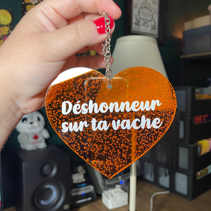 Mini murale "Déshonneur sur ta vache" en acrylique japonaise transparente orange avec des bulles 🫧