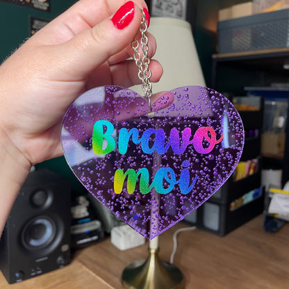 Mini murale "Bravo moi" en acrylique japonaise transparente violette avec des bulles 🫧