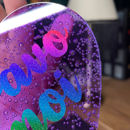 Mini murale "Bravo moi" en acrylique japonaise transparente violette avec des bulles 🫧