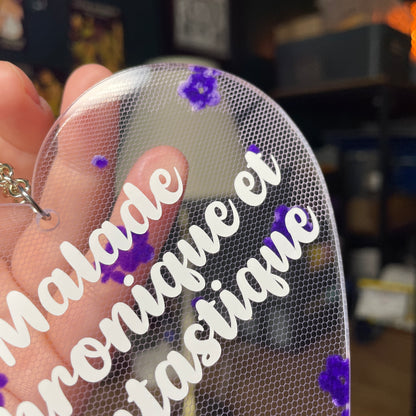 Mini murale "Malade chronique et fantastique" en acrylique japonaise transparente avec du tissu à fleurs violettes