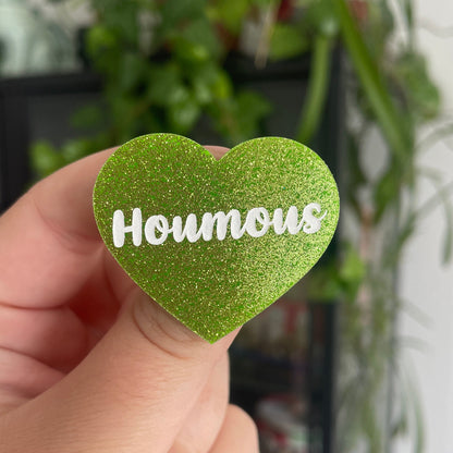 [CONTRÔLE TECHNIQUE] Broche "Houmous" en acrylique verte à paillettes