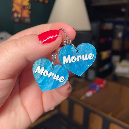 Paire de boucles d'oreilles "Morue" en acrylique marbrée bleue à paillettes