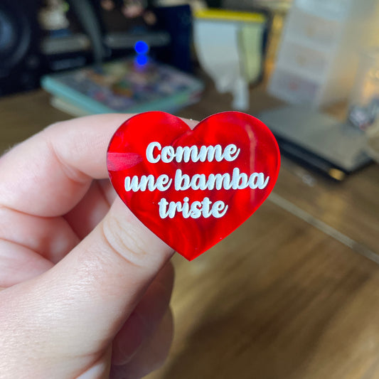 Broche "Comme une bamba triste" en acrylique marbrée rouge