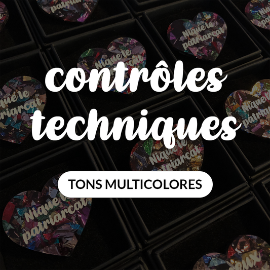 Broches "Contrôle technique" dans les tons multicolores