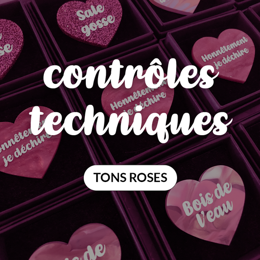 Broches "Contrôle technique" dans les tons roses