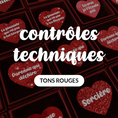 Broches "Contrôle technique" dans les tons rouges