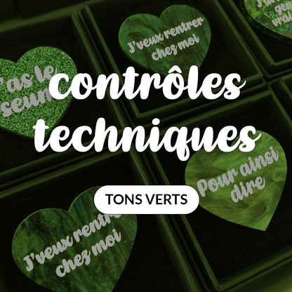 Broches "Contrôle technique" dans les tons verts