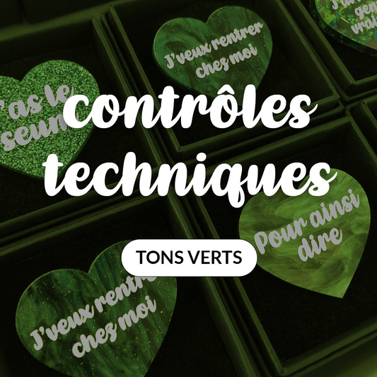 Broches "Contrôle technique" dans les tons verts