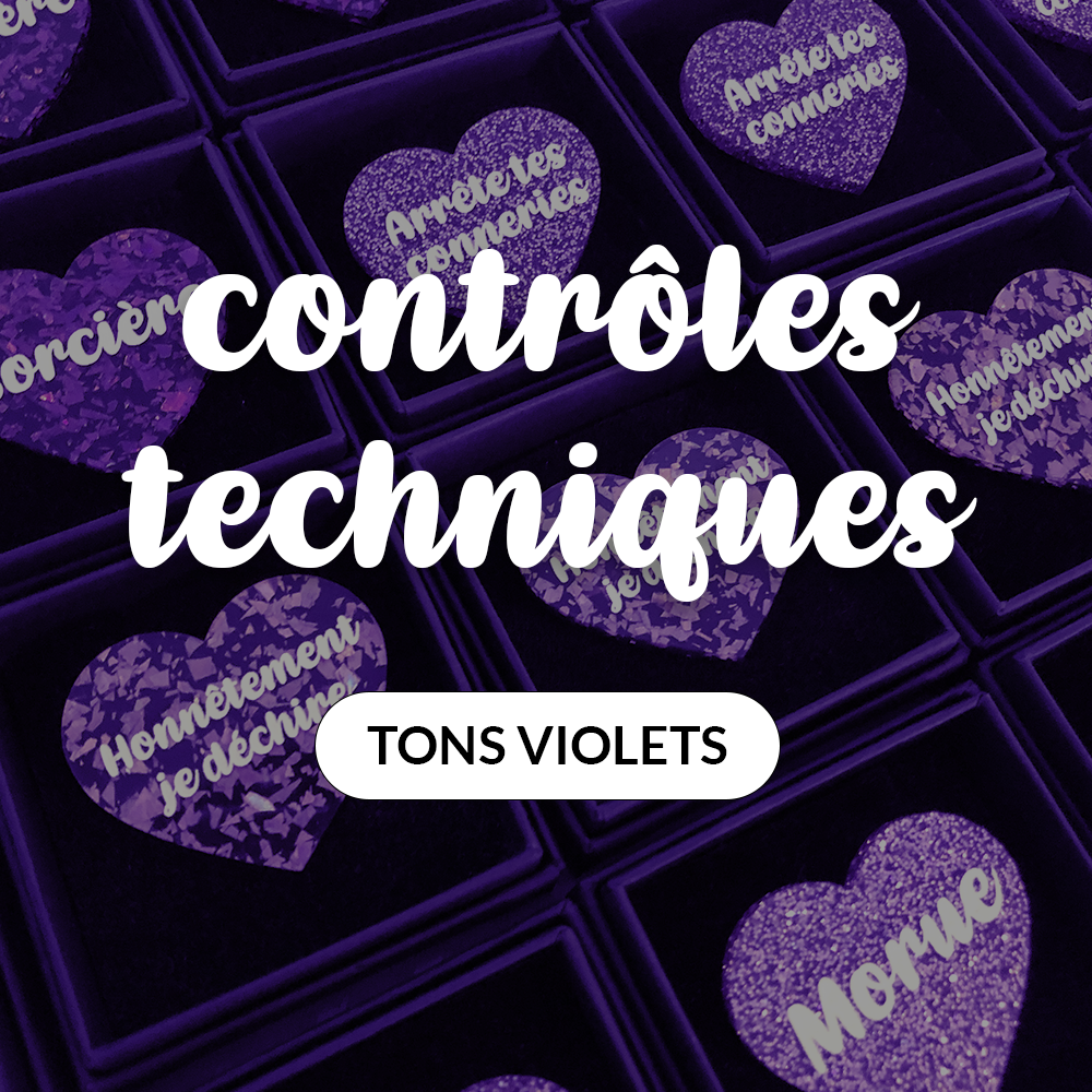 Broches "Contrôle technique" dans les tons violets