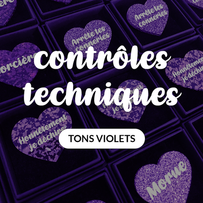 Broches "Contrôle technique" dans les tons violets