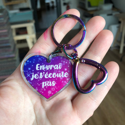 Porté clé "En vrai je t'écoute pas" / "J'aime bien quand tu parles pas"