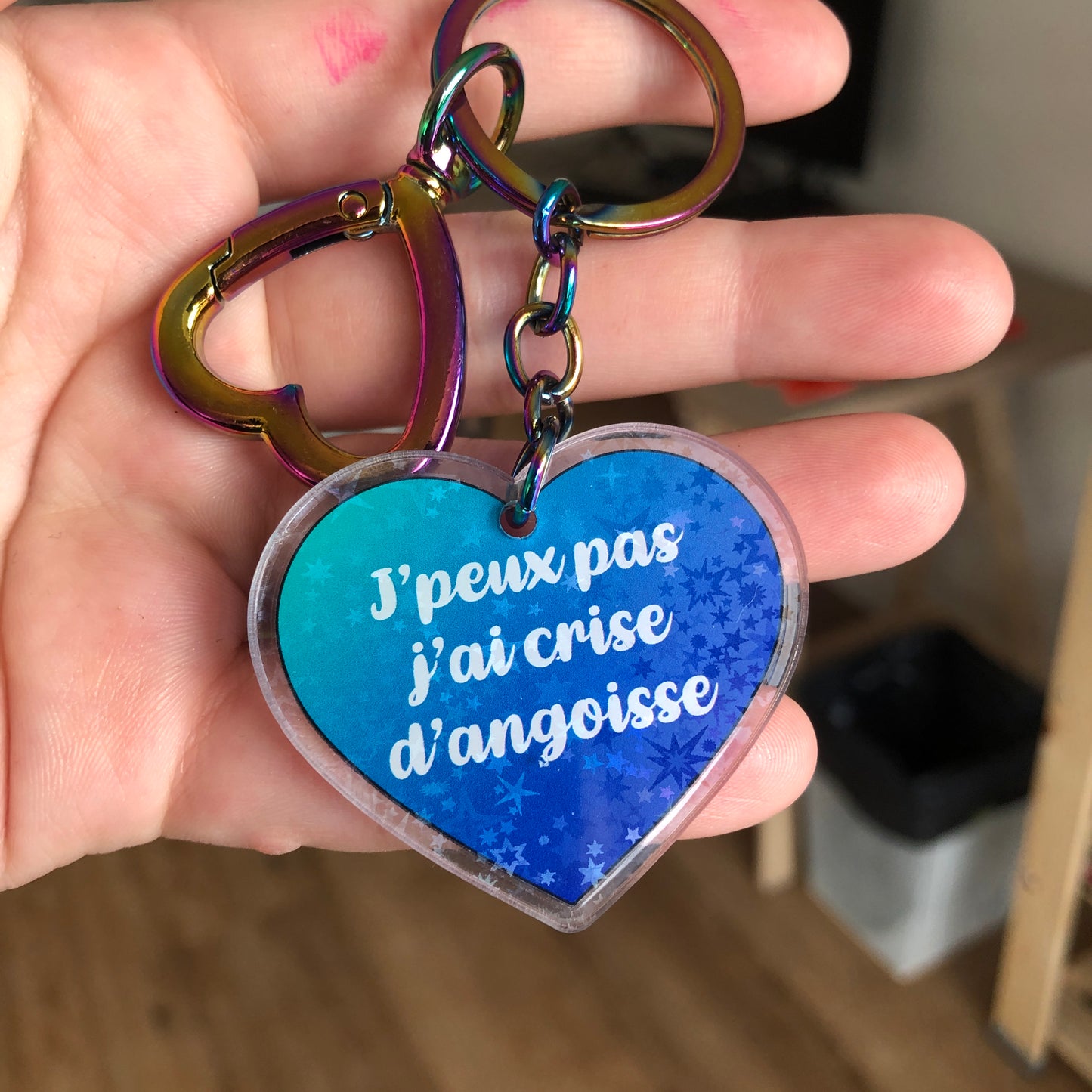 Porté clé "J'peux pas j'ai crise d'angoisse" / "J'veux rentrer chez moi" (CDA-2-AC)