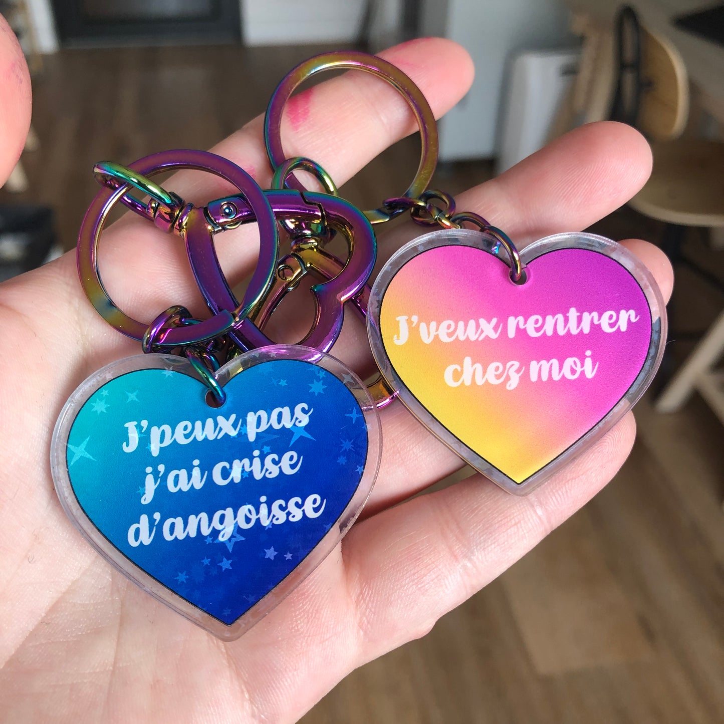 Porté clé "J'peux pas j'ai crise d'angoisse" / "J'veux rentrer chez moi" (CDA-2-AC)